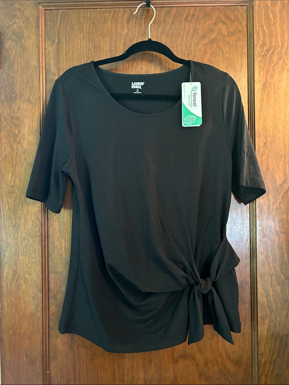 Lands' End Black Top with Side Knot NWOT